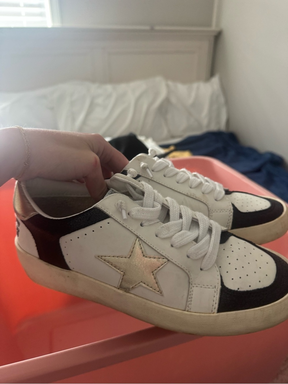 Women’s Vintage Havana White and Black Star Sneaker with Gold Accent